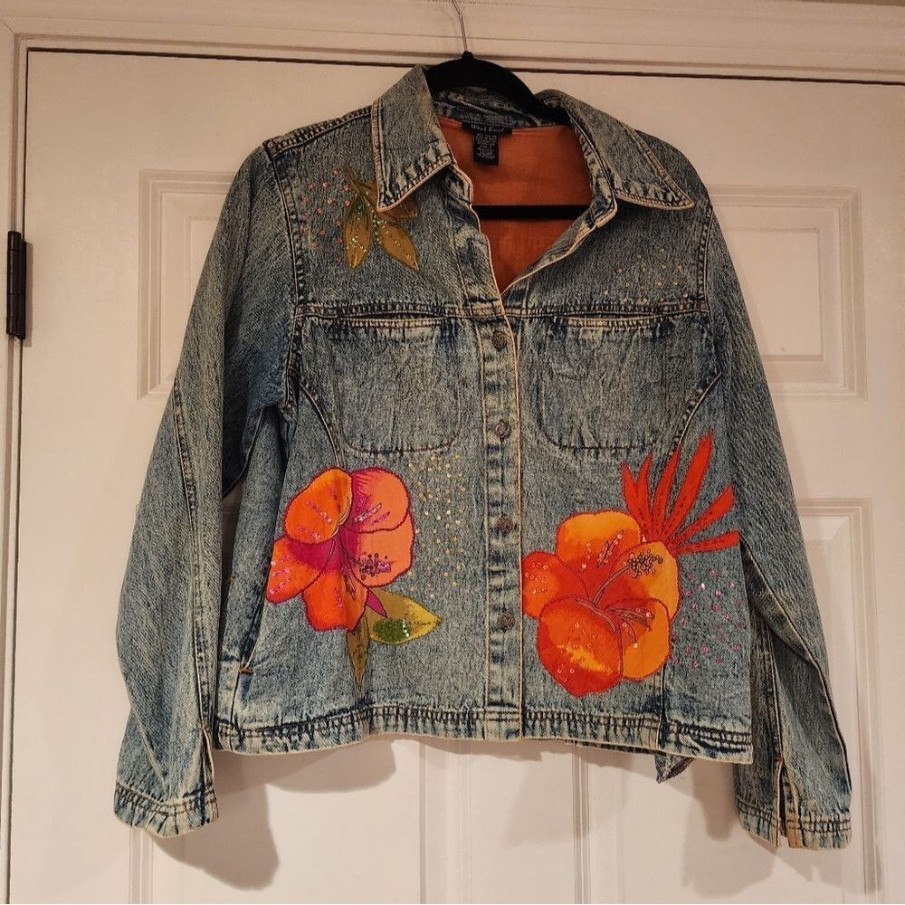 West End vintage cotton floral denim jacket S